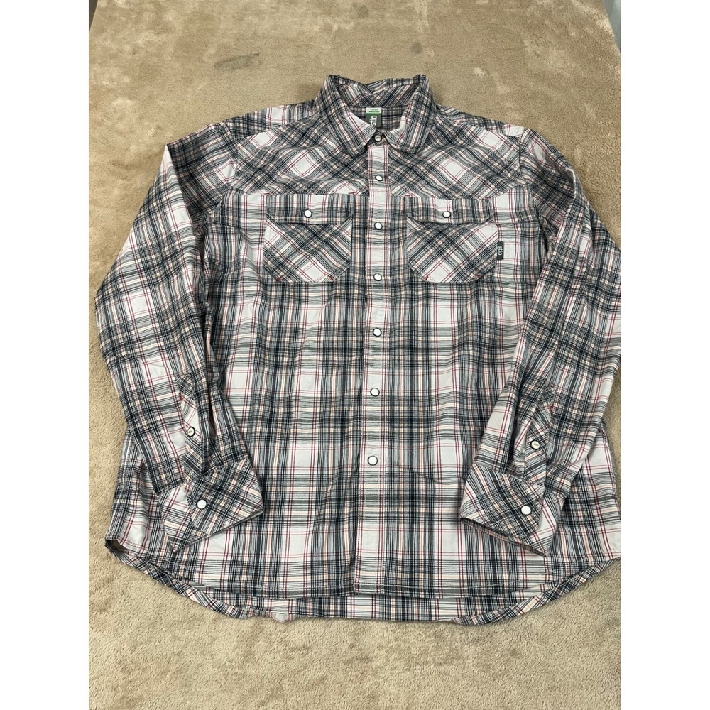 STIO Eddy Shirt Men's Large Blue Plaid Cotton Long Sleeve Western Pearl Snap EUC
